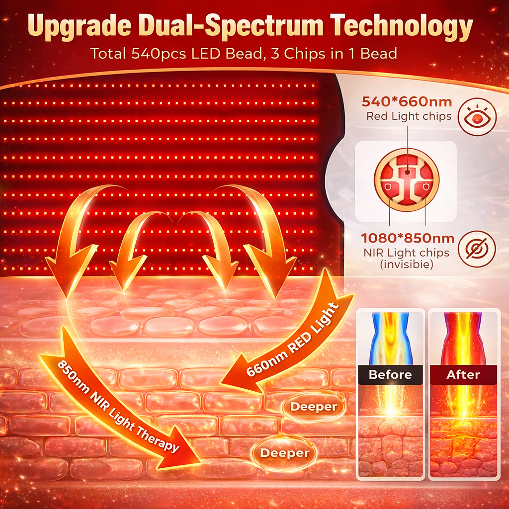 Tapis de luminothérapie Luvero™ Pro à lumière rouge – 540 LED – Soulagement profond de la douleur et couverture complète du dos